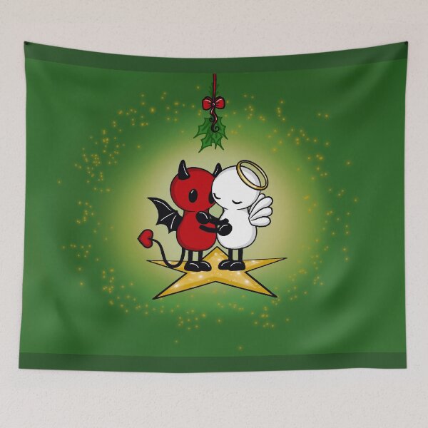 Item preview, cute angel and devil under the mistletoe designed and sold by Pezi-Creation.
