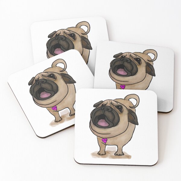 Item preview, Barking PUG! Cream, Tan, Black with pink heart and the word ‘LOVE’ white background designed and sold by MonicaArtist.