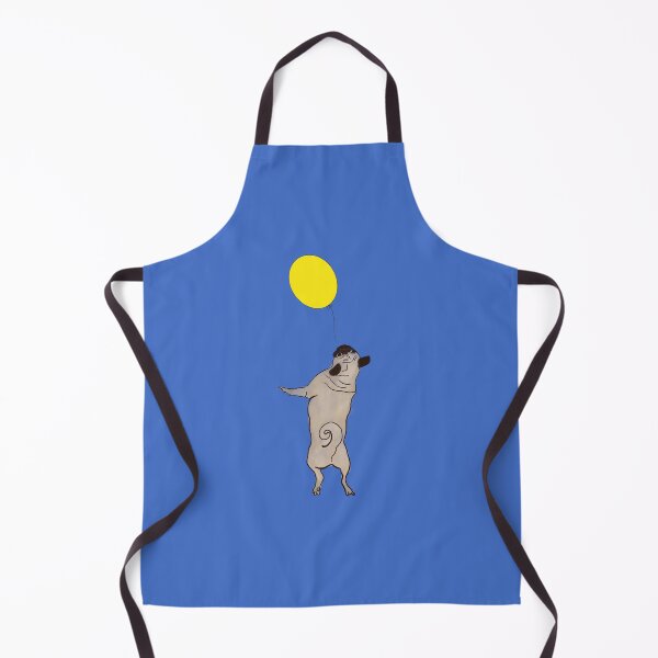 Artikelvorschau, Creme Mops springt hoch, um einen zitronengelben Ballon zu fangen, blauer Hintergrund entworfen und verkauft von MonicaArtist.