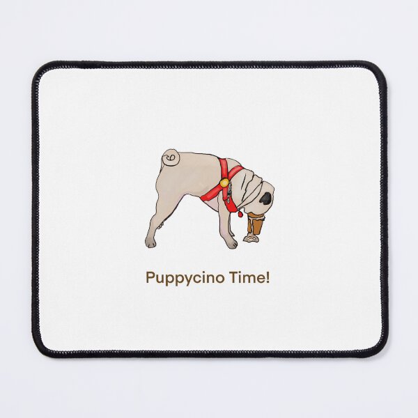 Item preview, Puppycino Time! Creamy Tan Pug with Red Collar drinking his Cappucino designed and sold by MonicaArtist.