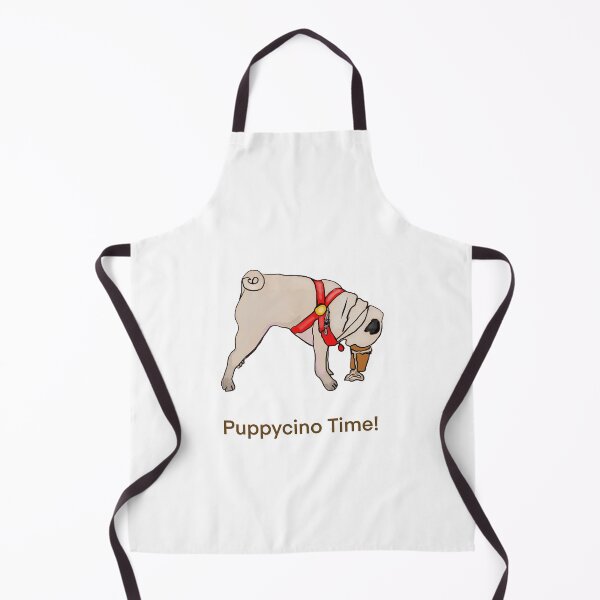Item preview, Puppycino Time! Creamy Tan Pug with Red Collar drinking his Cappucino designed and sold by MonicaArtist.