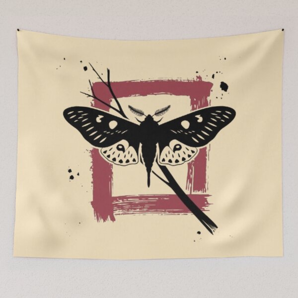 Item preview, A large death's-head hawkmoth, black and white, intricate patterns on its wings, perched on a dark branch designed and sold by 123ks.