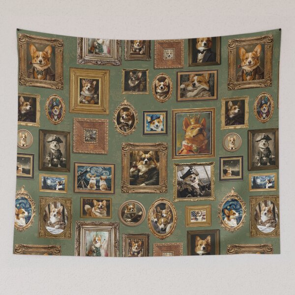 Item preview,  Vintage Museum Wall - Whimsical Corgis Famous dog Corgi Portraits by Great Masters -Green Nightgarden designed and sold by UtArt.