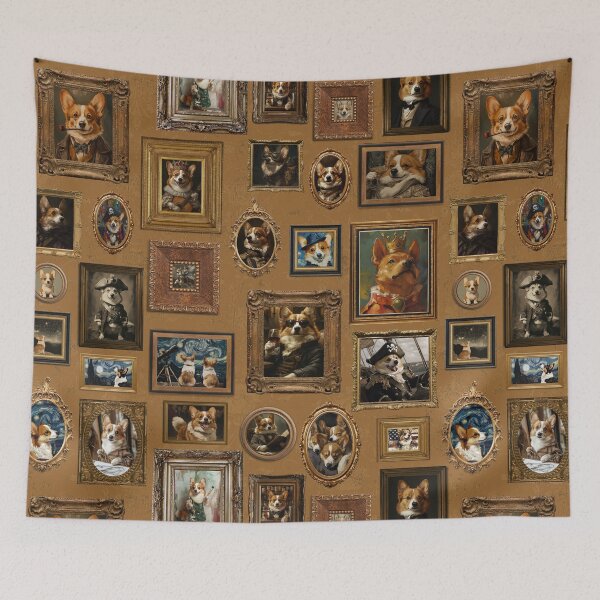 Item preview, Vintage Museum Wall - Whimsical Corgis Famous dog Corgi Portraits by Great Masters Mustard Brown Nightgarden designed and sold by UtArt.