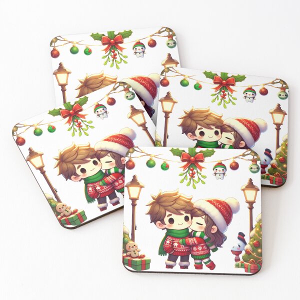 Item preview, Holiday Chibi Couple under the Mistletoe designed and sold by MJShop18.
