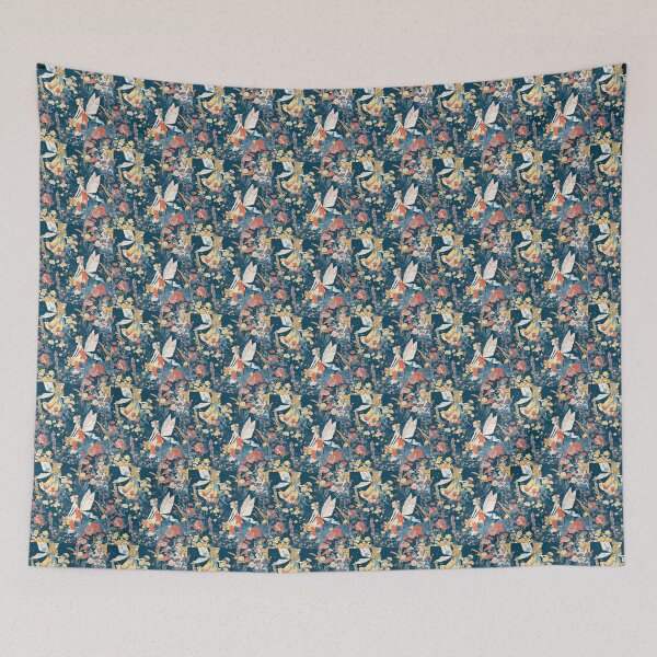 Item preview, Flower fairies in dark blue background designed and sold by AmoebaPress.