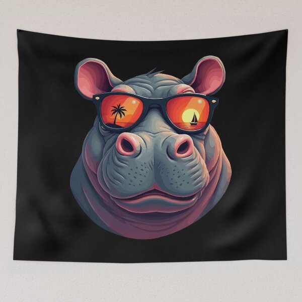 Item preview, Retro Sunset Hippo With Sunglasses designed and sold by InsanseCreation.