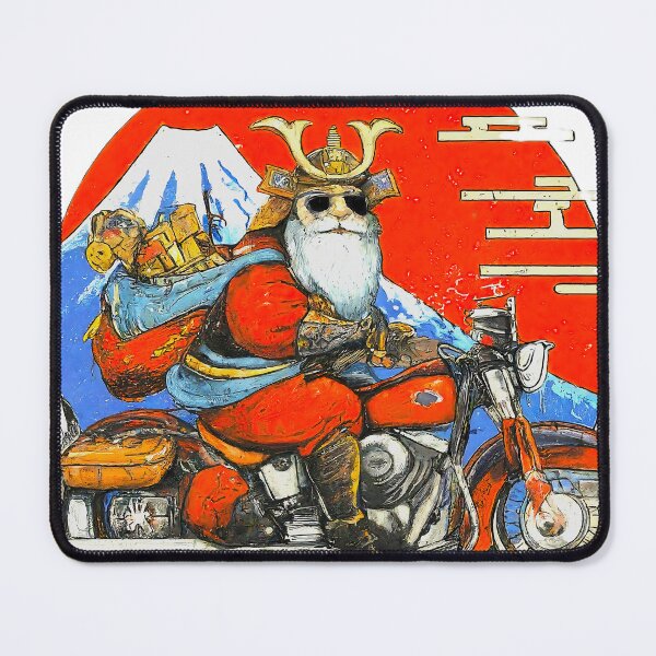 Artikelvorschau, Weihnachtsmann Samurai Biker, Lustiger Weihnachtsmann auf einem Motorrad Grafik, Einzigartiger Weihnachtsmann entworfen und verkauft von Indyadizine.