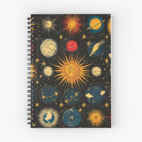 Item preview, A design of the sun, moon, planets, stars, and constellations in an intricate grid-like composition. designed and sold by HEMRO.