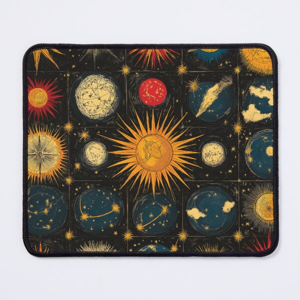 Item preview, A design of the sun, moon, planets, stars, and constellations in an intricate grid-like composition. designed and sold by HEMRO.