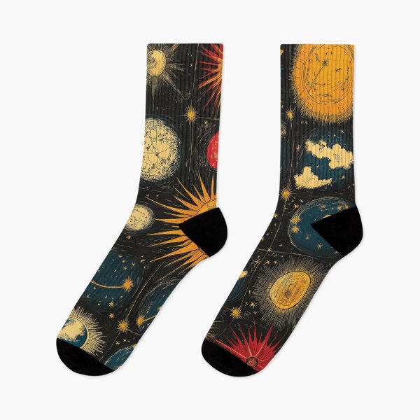 Item preview, A design of the sun, moon, planets, stars, and constellations in an intricate grid-like composition. designed and sold by HEMRO.