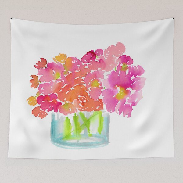 Item preview, Spring flower bouquet in a blue glass vase watercolor painting designed and sold by AnissaF.