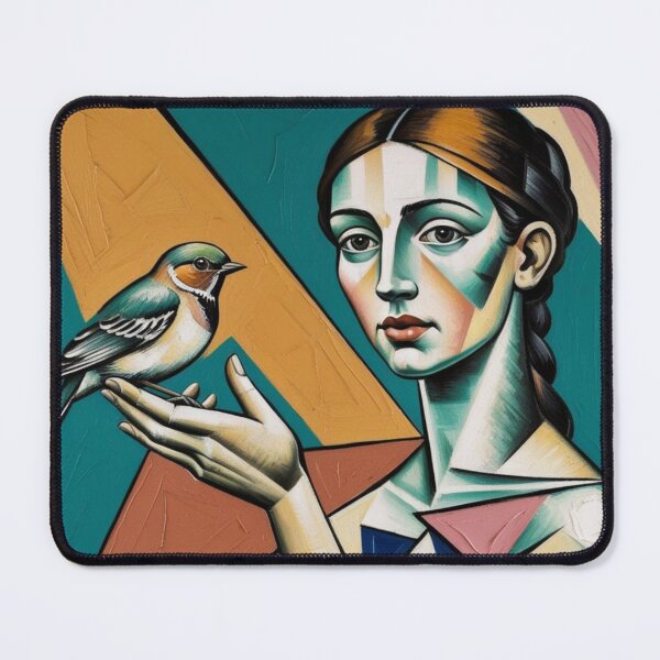 Item preview, A surreal cubist portrait of a woman holding a bird designed and sold by EtCreative.