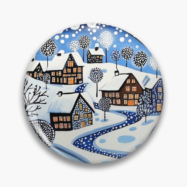 Item preview, Snowy Winter Polka Dot Village Landscape designed and sold by Neika Shimm Designs.