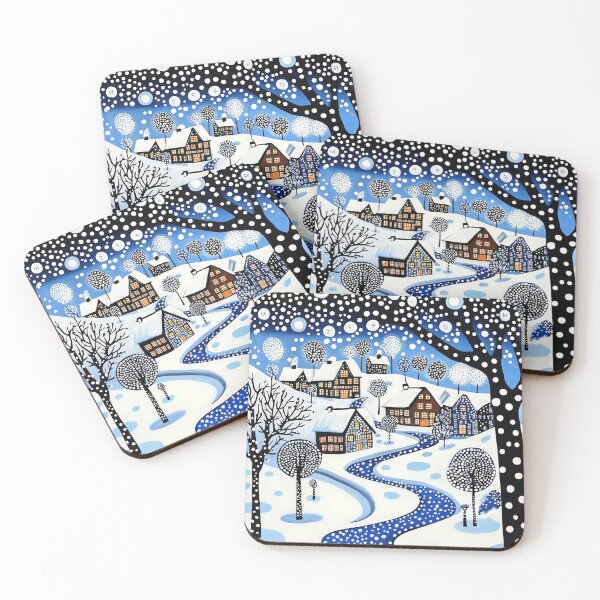 Item preview, Snowy Winter Polka Dot Village Landscape designed and sold by Neika Shimm Designs.