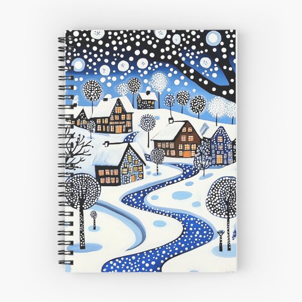 Item preview, Snowy Winter Polka Dot Village Landscape designed and sold by Neika Shimm Designs.