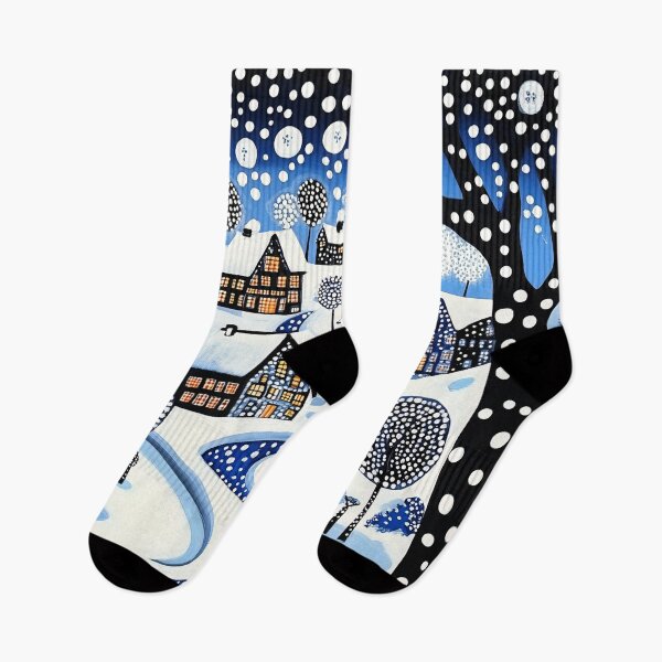 Item preview, Snowy Winter Polka Dot Village Landscape designed and sold by Neika Shimm Designs.