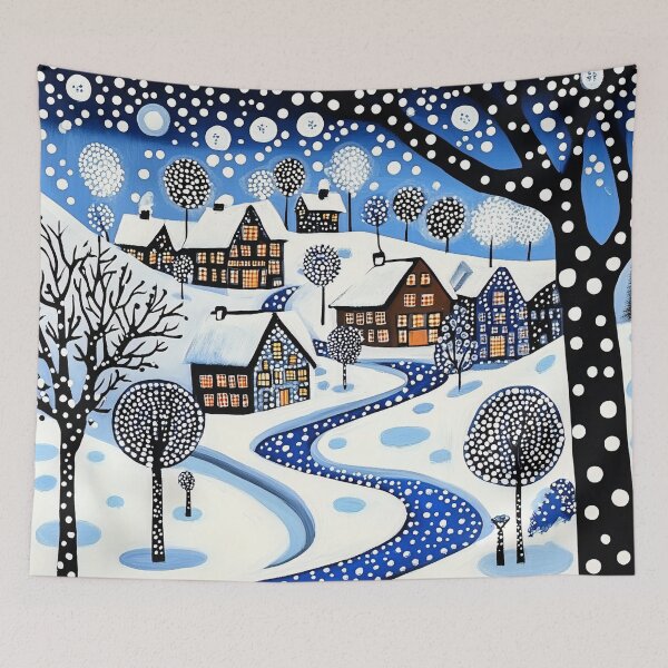 Item preview, Snowy Winter Polka Dot Village Landscape designed and sold by Neika Shimm Designs.