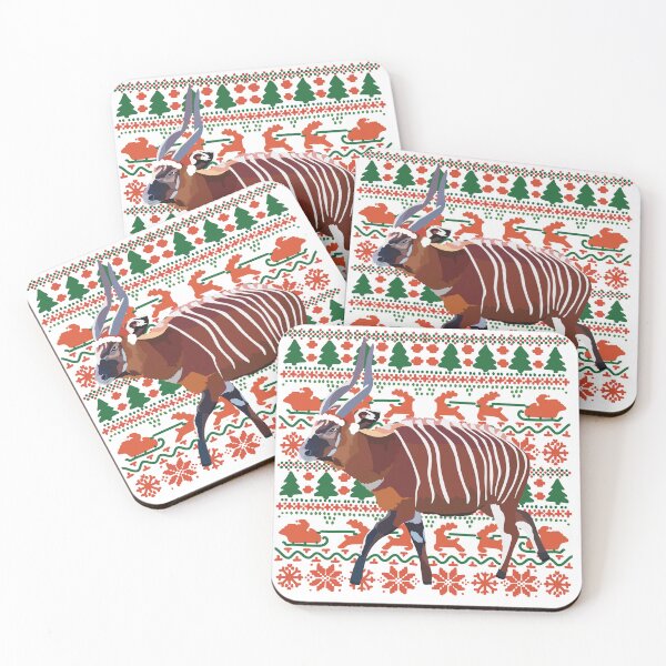 Item preview, M is for Mountain Bongo,Christmas Bongo – Festive African Forest Antelope Holiday Illustration designed and sold by PrettylittlepastelUk.