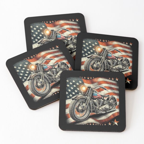 Item preview, Vintage American Motorcycle with USA Flag Backdrop designed and sold by love3617.