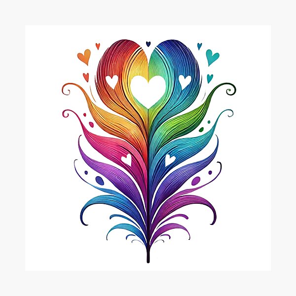 Aperçu de l'œuvre Coeur et plumes arc-en-ciel créée et vendue par AjugaPaint.