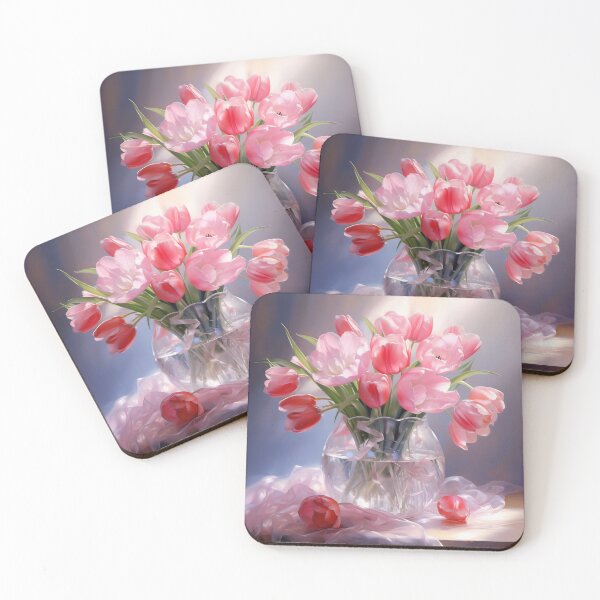 Item preview, Vase filled with pink flowers on table designed and sold by anytka.