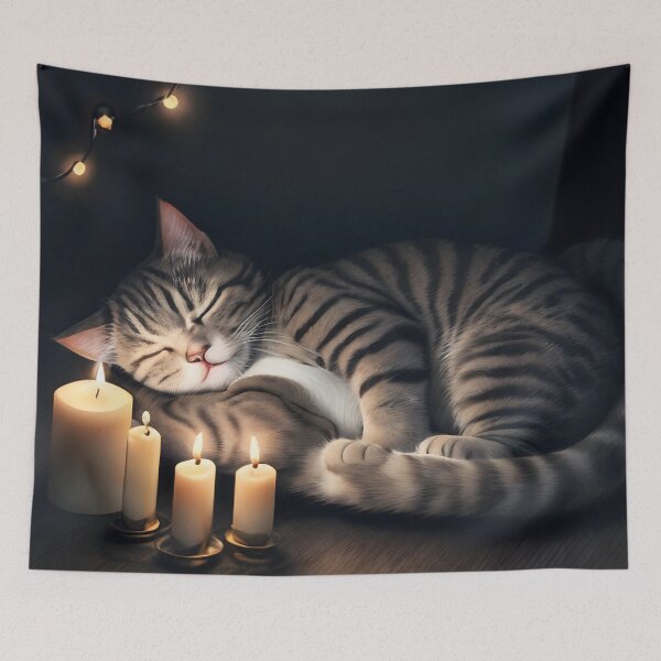 Item preview, Cute cat sleeping in the candlelight designed and sold by trucomanx.