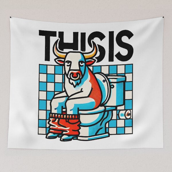 Item preview, Funny Bull Bathroom Cartoon Design designed and sold by DrawHandArt.