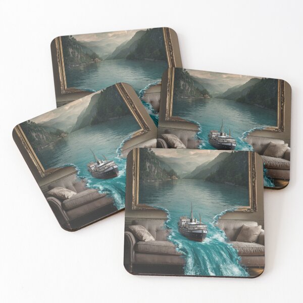 Item preview, "Surreal River Escape Artwork – Ship Flowing from Frame" designed and sold by Viviglow.