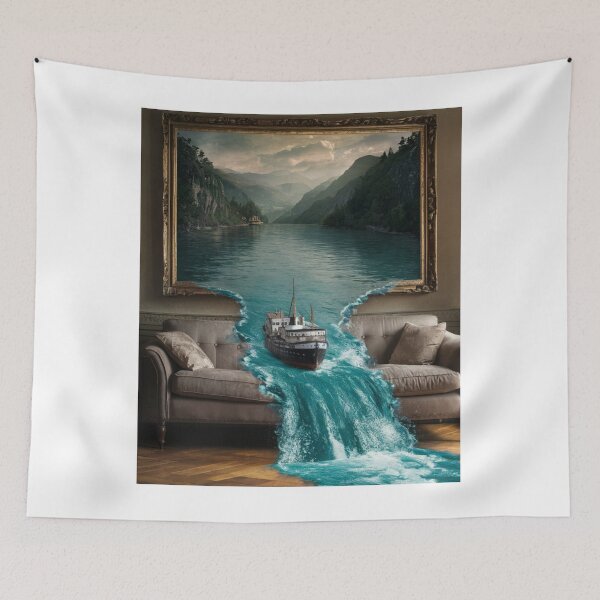 Item preview, "Surreal River Escape Artwork – Ship Flowing from Frame" designed and sold by Viviglow.