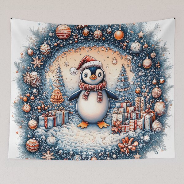 Item preview, Adorable Christmas Penguin Ice Rink - Hand-Drawn Watercolor Illustration designed and sold by AnnDesignStudio.
