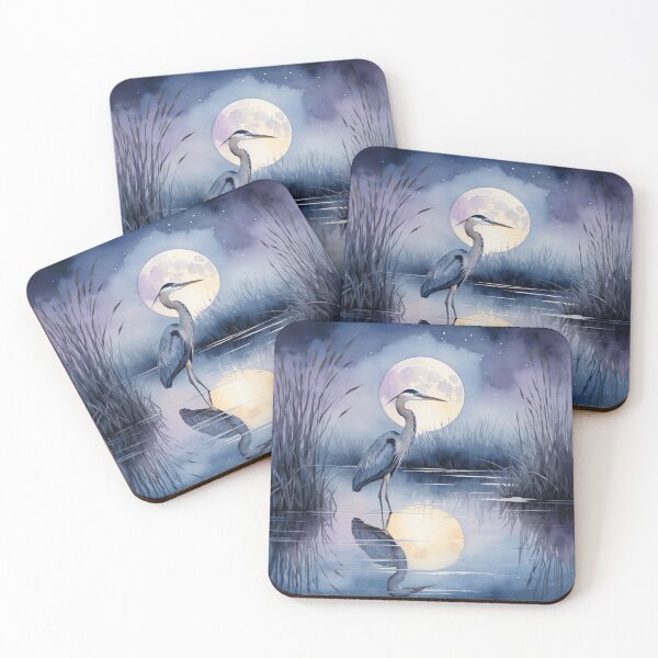 Item preview, Graceful Crane Under Moonlit Waters designed and sold by WaterBirdArt.