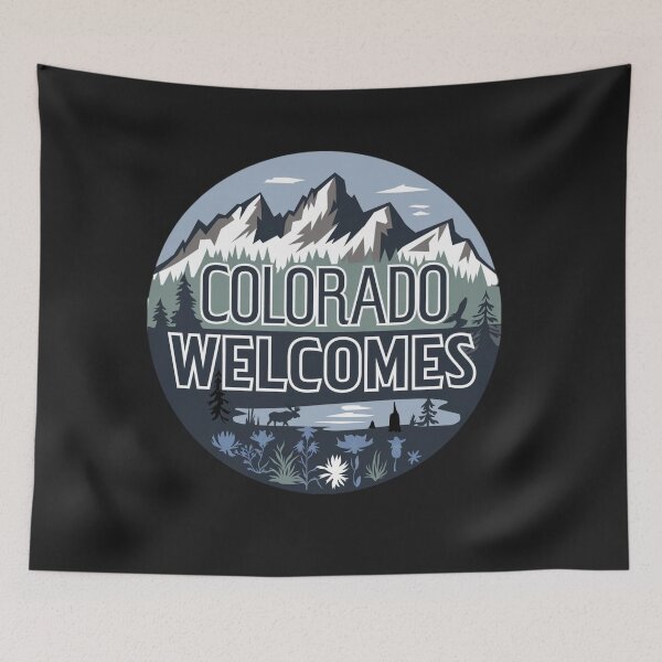 Item preview, Colorado Welcomes Flag Map Denver, Rocky Mountains designed and sold by AnimalsDH305.