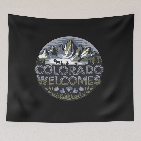 Item preview, Colorado Welcomes Flag Map Denver, Rocky Mountains designed and sold by AnimalsDH305.
