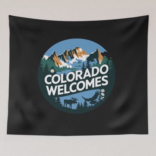 Item preview, Colorado Welcomes Flag Map Denver, Rocky Mountains designed and sold by AnimalsDH305.