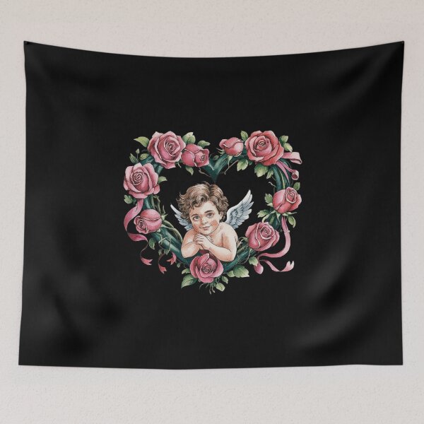 Item preview, Charming Angel in Heart Shaped Rose Wreath Illustration designed and sold by love3617.
