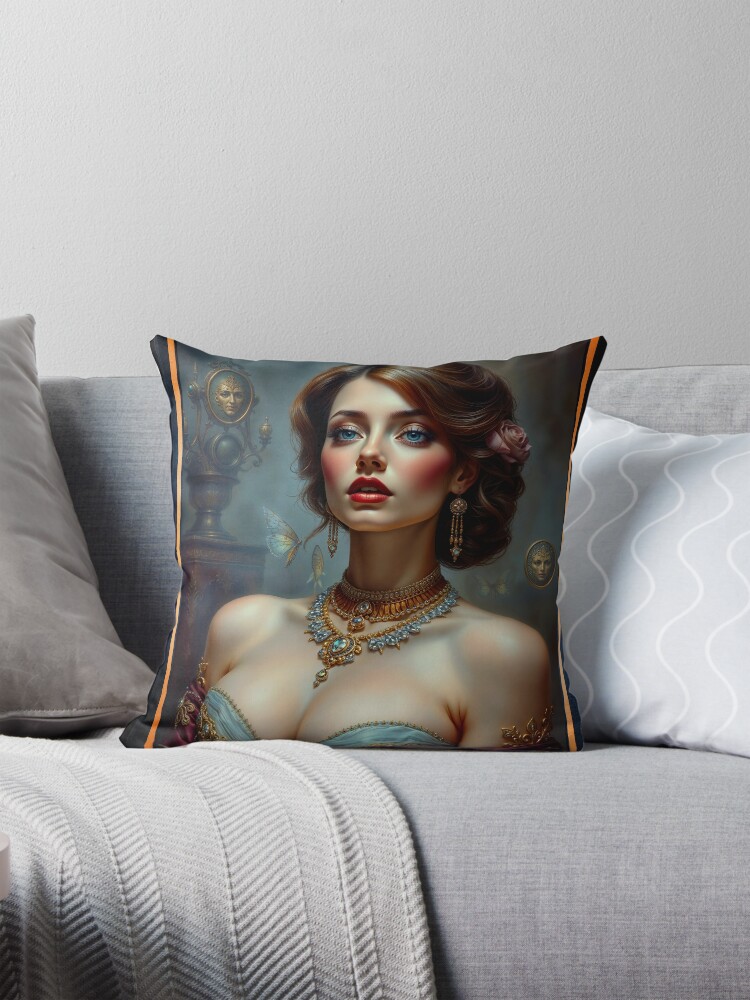 Stunning Victorian Era Portrait of The Elegant Celyia Astrelargus AI Concept Art by Xzendor7 4 Stunning Victorian Era Portrait of The Elegant Celyia Astrelargus Stunning AI Concept Art by Xzendor7 Decorative Art Print Throw Pillow