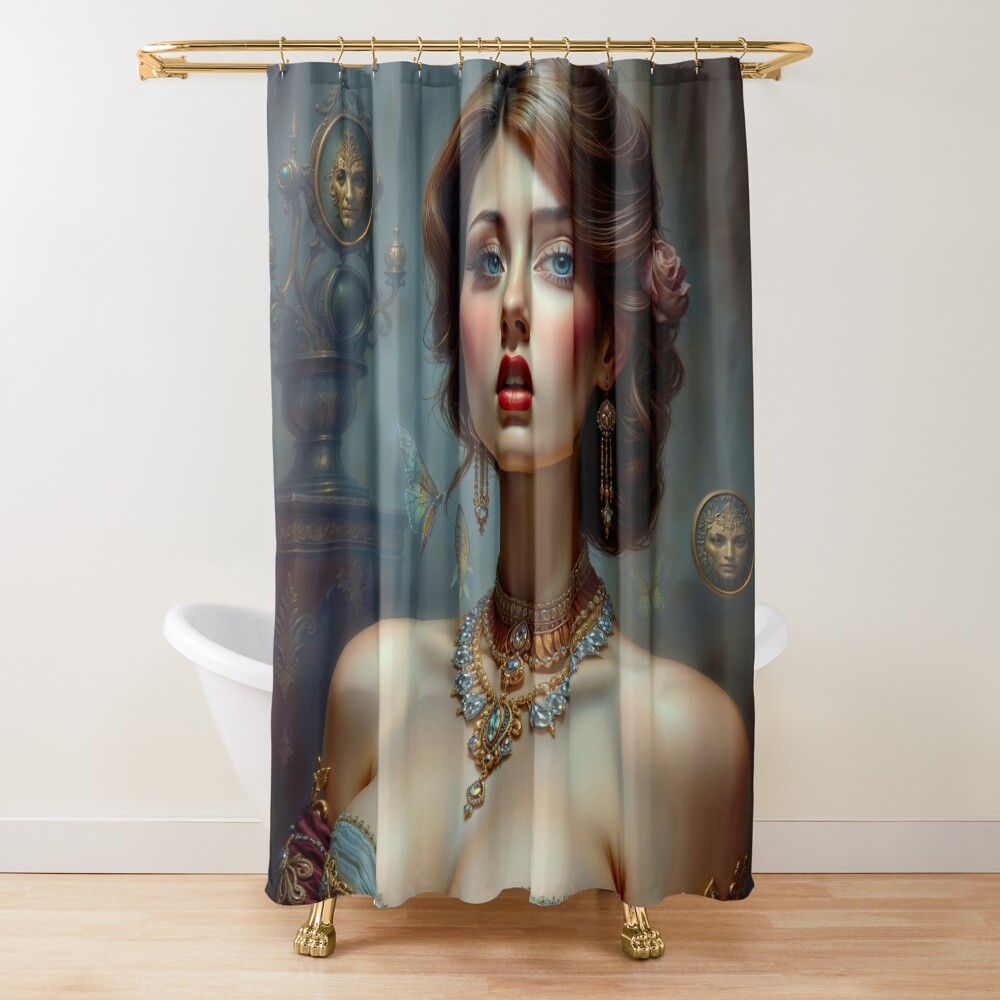 Stunning Victorian Era Portrait of The Elegant Celyia Astrelargus AI Concept Art by Xzendor7 3 Stunning Victorian Era Portrait of The Elegant Celyia Astrelargus Stunning AI Concept Art by Xzendor7 Decorative Art Print Shower Curtain