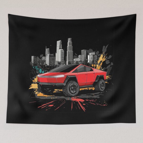 Item preview, Red Tesla Cybertruck Cyber Truck SUV Poster Art designed and sold by StreetRydz.
