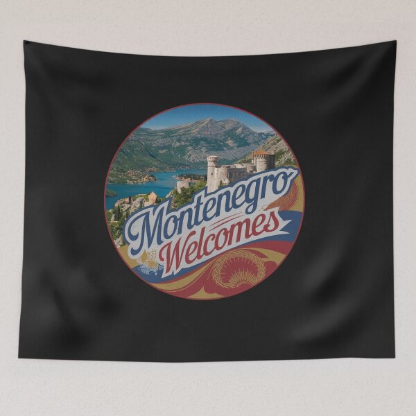 Item preview, Montenegro Welcomes Flag Map Kotor, Budva, Sveti Stefan designed and sold by AnimalsDH305.