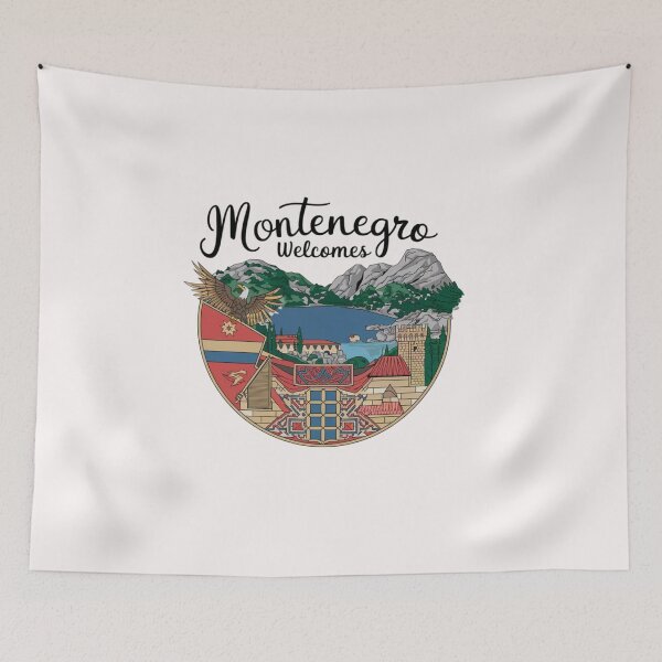 Item preview, Montenegro Welcomes Flag Map Kotor, Budva, Sveti Stefan designed and sold by AnimalsDH305.