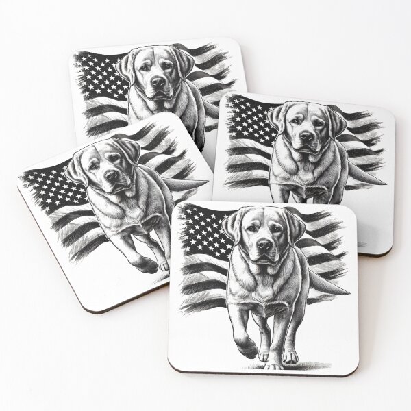 Item preview, Black and White Labrador Running with American Flag Design designed and sold by BlankCanvasHaHa.