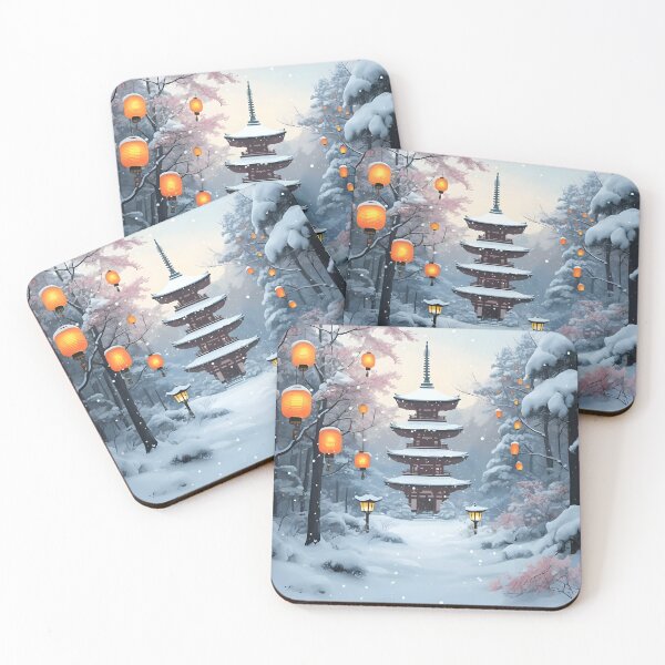 Item preview, Beautiful Asian winter landscape, snow, pagoda, lampions designed and sold by Coolparrotgirl.