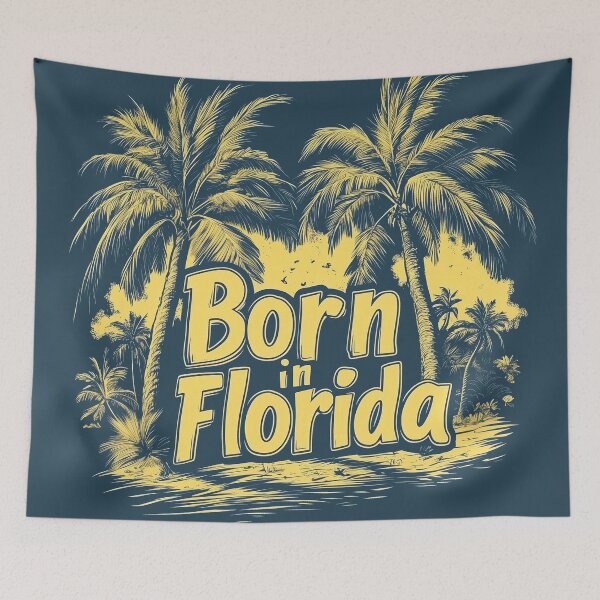Item preview, Born in Florida Yellow Palm Trees designed and sold by OriginalBeerCat.