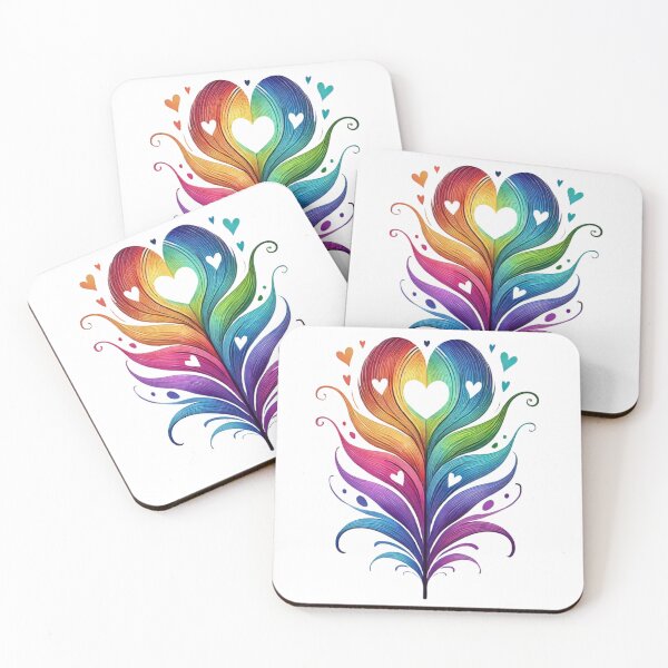 Item preview, Rainbow Heart and Feathers designed and sold by AjugaPaint.