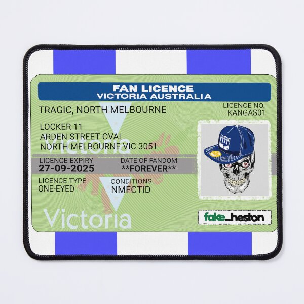 Item preview, North Melbourne Tragic Fan Licence designed and sold by Fake Heston’s Scribble Emporium.