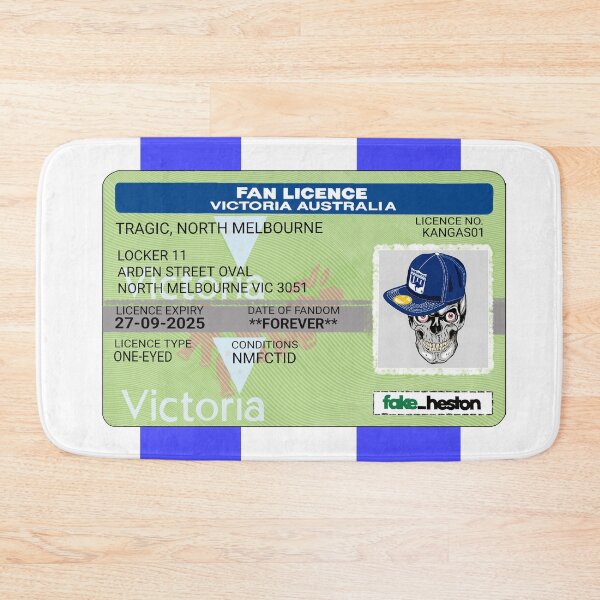 Item preview, North Melbourne Tragic Fan Licence designed and sold by Fake Heston’s Scribble Emporium.