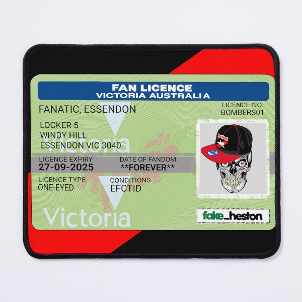 Item preview, Essendon Bombers Fanatic Fan Licence designed and sold by Fake Heston’s Scribble Emporium.