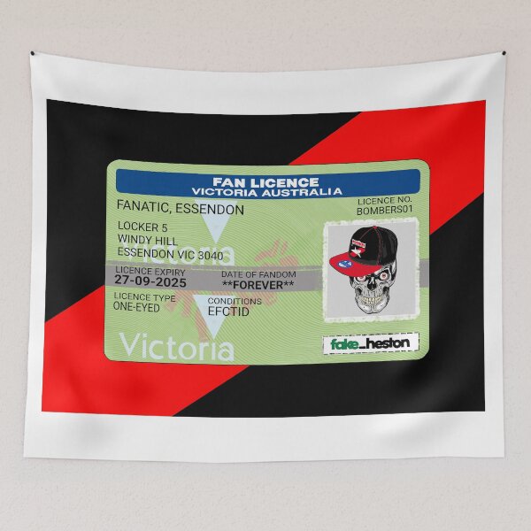 Item preview, Essendon Bombers Fanatic Fan Licence designed and sold by Fake Heston’s Scribble Emporium.