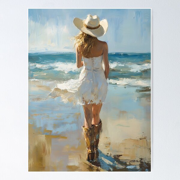 Item preview, Cowgirl at the Shore – Serene Beach Painting designed and sold by ArtfullyJua.